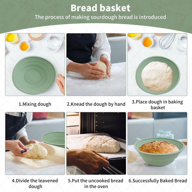 CHAMEX 2Pcs Silicone Banneton Bread Proofing Baskets, 10" Oval & 9" Round Foldable Non-Stick Dough Proofing Bowl Containers-BPA Free, Optimum Sourdough Bread Baking Supplies (Green) - Image 4